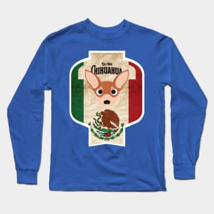 Chihuahua - Distressed Mexican Chihuahua Beer Label Design Long Sleeve T-Shirt